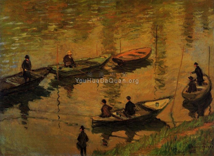 Anglers on the Seine at Poissy - 克劳德·莫奈